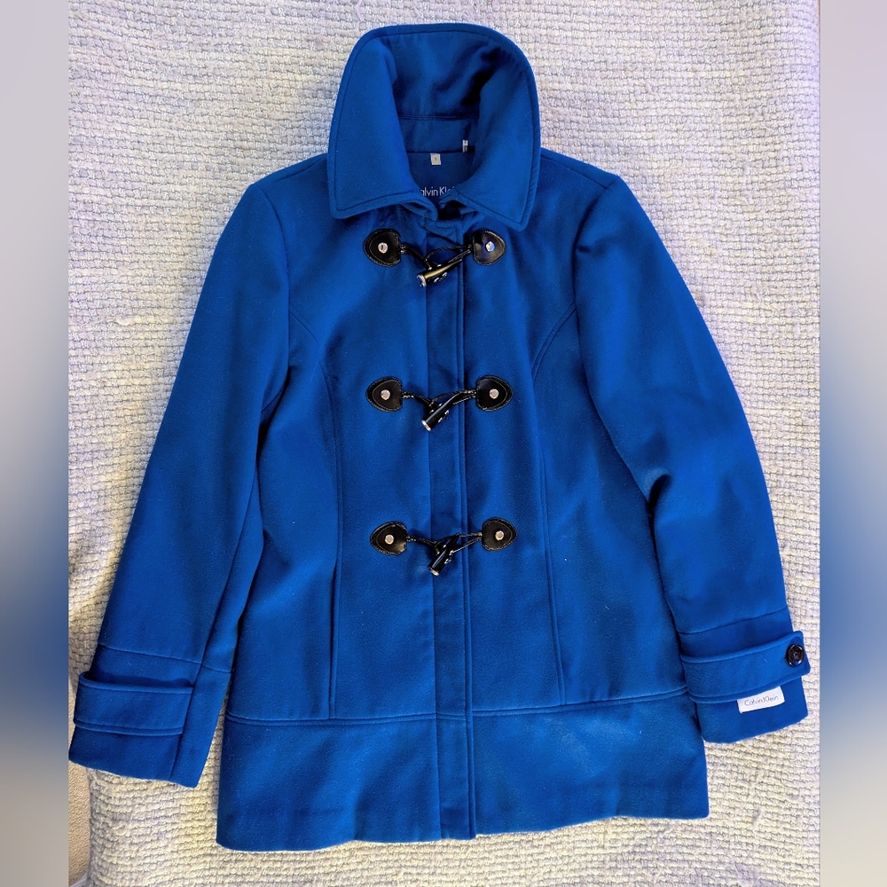 Calvin Klein Royal Blue Hooded Duffle Coat Size S NWOT - Picture 2 of 16